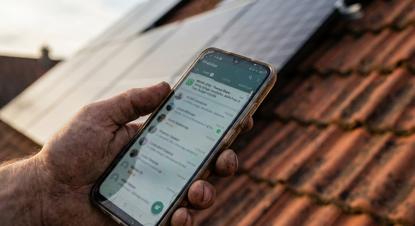 WhatsApp Lead-Benachrichtigung auf dem Handy eines PV-Installateurs